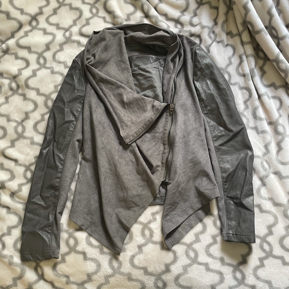 BlankNYC Suede & Leather asymmetrical zip jacket